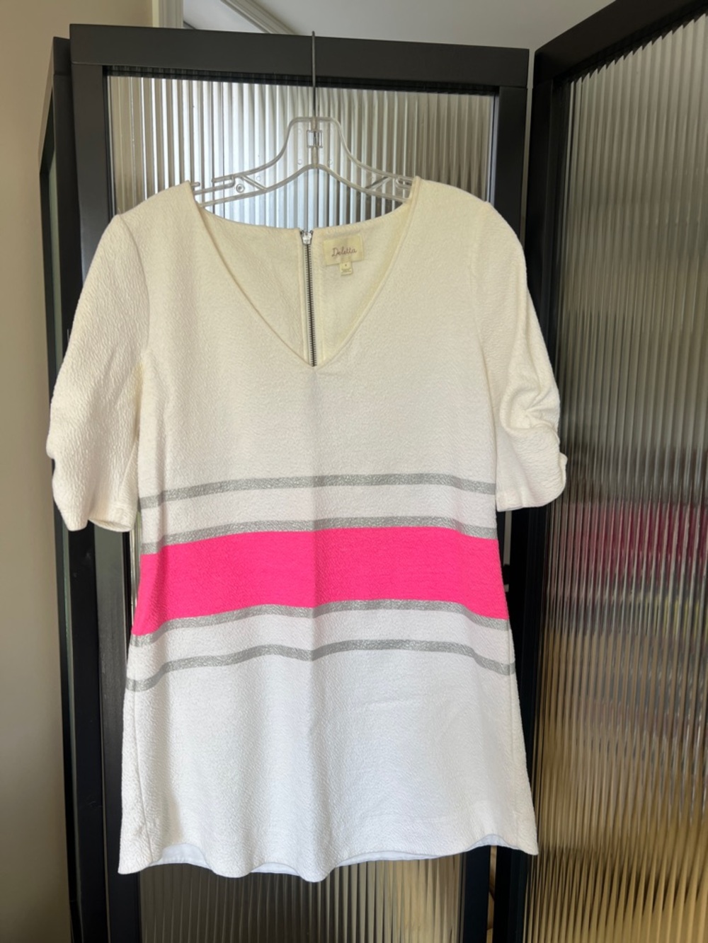 Anthropologie Deletta White Tunic with Bright Pink Stripe